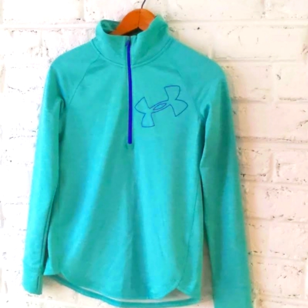 Under armor, long sleeve, turquoise turtleneck. YXL / JTG / EG.